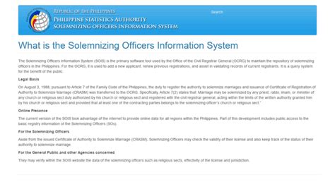 sois psa|What is the Solemnizing Officers Information System.